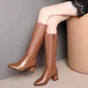 Botas Zapatos para Mujer Largo Invierno Hasta la Rodilla Calzado Cuero Botas de Mujer Piel Marrón Punta Puntiaguda Moda Chic y Elegante 231115