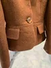 2024 Autumn/Winter New Miu-m Brown Wool Coat Women's Waist Small Fragrance Short Style Single breasted Temperament Women's Coat