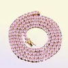 En rad rosa zirkon tenniskedja kvinnor flicka rosa diamant halsband mode hip hop smycken för gåva5646191