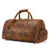Duffel Bags Cow Leather Men's Travel Bag With Shoe Pocket 20 Inch Big Capacity Vintage Crazy Horse Real Weekend Luuage Messenger