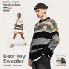 Herrenpullover TION Winter Warm Soft Touch Strickpullover Unisex Vintage Patchwork Rundhalspullover mit Cartoon-Bär Q231115