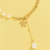 Pingente colares vintage cor de ouro punk corrente artificial pérola splice colar para mulheres moda feminina estrela do mar borla jóias