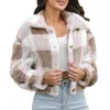 Casual jurken winter dikke jas vrouw Harajuku retro plaid korte jassen jassen ladies botton lange mouw revers revers bovenkleding streetwear