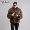 Женское меховое пальто из искусственного розового цвета Java 8139, женское зимнее толстое пальто с мехом, настоящая куртка, высокое качество, роскошный наряд с воротником-стойкой 231115