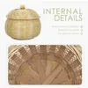 Dinnerware Sets Bamboo Basket Lid Woven Hamper Creative Baskets Wicker Storage Green Bowls