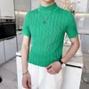 T-shirts masculins 2023 Été pour hommes à manches courtes Pulllate de tricot à manches courtes / collier mâle à demi-haut massif élastique décontracté Slim Fit Stripe