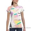 Kvinnors T-skjortor 80-tals 90-tal retro abstrakt pastellform mönster män t-shirt kvinnor över hela utskrift mode flicka skjorta pojke toppar tees