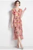 Vestidos casuais Runway Autumn Floral Chiffon Mermaid Dress New Fashion Women V Neck Flower Priffles Lace Up Bodycon Party Long Vestido 2023