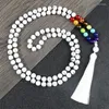 Anhänger Halsketten 7 Chakra 108 Japamala Mala Perlen Halskette 8mm Natürlicher Weißer Howlith Stein Geknotete Quaste Für Frauen Männer Yoga Schmuck