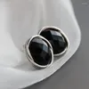 Boucles d'oreilles à tige en argent Sterling 925 authentique pour femme, breloque de Style rétro incrustée d'agate noire ovale, bijoux concis à la mode, cadeau