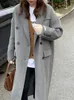 Kadın Yün Karışımı Ceket Kış Kalın Ofis Lady Uzun Zarif Moda Sahte Ceket Kadın Basit Kollu Tüm Maçlar 231114