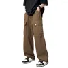 Мужские штаны Корейская мода Мужские Мужские груз большие карманные брюки Harajuku Vintage Streetwear Бэкги Джин Прямые панталоны Hombre