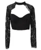 Camicette da donna Camicie Abbigliamento da donna Stile estivo Elegante pizzo nero all'uncinetto Crop Top Camicetta a maniche lunghe da ragazza Camicie sexy scavate