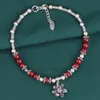 Tornozeleiras Étnicas 925 Sterling Silver Tubo Redondo Pequena Flor Tornozeleira Corrente de Pé Mulheres Vintage Vermilion Bead Tornozelo Pulseira Pé Jóias 231115