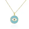 S03577 Copper Gold Plaid Enamel Turkish Blue Eye Round Pendant Necklace For Women Evil Eyes Choker Necklaces