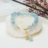 Strand azul pedra frisada pulseira retro estilo chinês mão corda hanfu jóias presente feminino menina contas de cristal