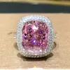 Band Rings Huitan Personality pink Cubic Zirconia Wedding Rings for Women Romantic Bridal Marriage Ceremony Party Rings Fashion Jewelry 231114