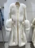 Femmes fourrure fausse femmes hiver naturel réel col chaud laine duvet d'oie veste femme automne rose Long manteau 231115