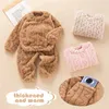 home clothing New Baby Pajamas Autumn Winter Flannel Warm Children'S Home Service Suit Two-Piece Set Boys And Girls Solid Color Plush Pajamas R231115