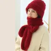 Bérets d'hiver Protection d'oreille intégrée coupe-vent casquette écharpe velours tricot épais chapeau de garde chaud pour maman femmes couleur unie