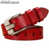 Bälten Rainie Sean Red Women Belt Pin Buckle Real Leather Belts For Jeans äkta läder Cowskin Högkvalitativ solid dambälte 110 cm Q231115