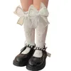 Women Socks Summer Diamond Lolita Girls Lace Mid-Tube Tulle Transparent Bow Stockings Calf Black White