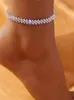 Kostki lśniący łańcuch sześcienny łańcuch cyrkonu kostka dla kobiet moda srebrna bransoletka kostki boso sandały stóp noga biżuteria noga