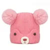 Winter Stripe Rabbit Fur Plush Soft Thicken Wool Warm Beer Cute Pom Pom Skullies Beanie Knitted Hat For Kids DF319