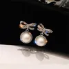 Bolzen-Ohrringe Bowknot für Frauen nette Zusatz-weiße Perle 18K Gold überzog feinen Schmuck-Ohrring-Tropfen Shiping CCE775Stud