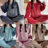 Hemkläder pajamas kvinnors plus size coral fleece vinter förtjockad varm rund nacke pullover enkel casual flanell hemkläder 2-del set r231115