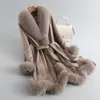 Women's Fur Faux Lady Luxury Collar Long Jacket Women Girl Real Rabbit Leather Warm Full Pelt Coat Overcoat Parka JT3303 231114