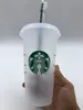 Mermaid Pillar Starbucks 24oz/710ml Kunststoff-Trinkbecher Tumbler Clear Goddess Wiederverwendbarer Boden Flache Form Tassen Becherdeckel Strohhalm Nxbqb