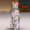 Lässige Kleider Bequemes Maxikleid für Frauen Sommer geeignet locker elegant lang ärmellos Split Beach Floral