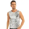 Erkek Tank Tops Erkek Yaz Kolsuz Crew Boyun Sequin İnce Yelek Top Tee Tişörtleri Festival Rave Party Clubwear 230414