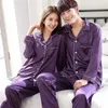 Home Clothing Couleur unie vêtements de nuit en satin de soie pyjamas couple ensemble long pyjama boutonné costume femmes hommes vêtements de détente grande taille ensemble R231115