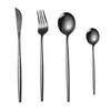 Servis uppsättningar 4st Golden Matte Cutlery Set Knife Fork Spoons Rostfritt stål Tabeller Borska Kök Middagsrum