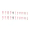 Faux ongles 24 pièces mi-longueur Ballet français acrylique faux ongles portable paillettes presse sur avec strass couverture complète pointe