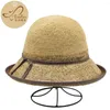 Cappelli a bordo largo signore, coche all'uncinetto Rafia Fine Rafia Cloche con cappello da spiaggia di rifinitura a nastro Sun S10-4130