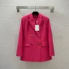 2023 Autumn Hot Pink Solid Color Woolen Blazers Långärmning hackade-Lapel-knappar dubbelbröstade utkläder B3N101756