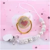 Fopspenen 2 stks/set Liefde Hart Bling Babyfopspeen en cliphouder Ketting Douchecadeau 0-6Month Drop Delivery Kinderen Moederschap Voeden Dhqwa