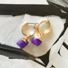 Boucles d'oreilles créoles Huggie magnifique couleur or en laiton avec breloque en pierre irrégulière vert bleu violet rose pour femme fille élégante moderne ERHoop Hugg