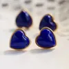 Boucles d'oreilles à tige Design classique incrusté de Lapis Lazuli naturel en forme de coeur frais et mignon doré élégant bijoux de charme pour les femmes