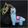 Portachiavi Creativo Animale Lega Strass Portachiavi Carino Alpaca Ciondolo Catena Chiave Lunga Borsa da Donna Auto Portachiavi Appesi Llaveros Par Dhr6C