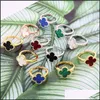 Pierścienie zespołowe klasyczny czterleaf biżuteria biżuteria Kobieta Pierścień Pierścień mody Natural Shell Red White Black Green Turquoise Gift Drop Gelive