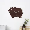 Table Clocks Sheep Wall Clock Wooden Cartoon Hanging Children's Room Bedroom Decoration Mute Creative Sticker