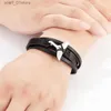 Kette XQNI Neue Mode Unregelmäßige Flügel Design lti Schicht Geflochtenes Seil Schwarz Leder Armband Für Männer Geschenke Armreif Schmuck ZubehörL231115