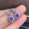 Stud Oorbellen KJJEAXCMY Fijne Sieraden 925 Sterling Zilver Ingelegd Natuurlijke Tanzanite Oorstekers Klassieke Dames Ondersteuning Testen