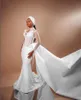 2024 Aso ebi Arabische Meerjungfrau-Hochzeitskleider mit langem Schwanz, Spitze, Fleck, Stehkragen, lange Ärmel, afrikanisches Brautkleid für Frauen
