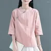 Vêtements ethniques chemisier traditionnel chinois chemise hauts pour femmes col Mandarin lin Oriental femme élégant Cheongsam haut TA710 S