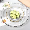 Estilo europeu Creative Creative Transparent Plate de vidro redondo aro dourado Placas de almofada Fruit Western Dinner Set Prishes Presente presente